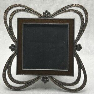 Vintage Axco Square Photo Frame Muave Brown Rhinestones 3x3 Bohemian Dainty Cute